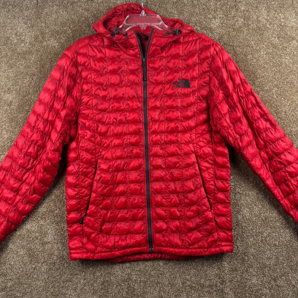 The North Face Thermoball Hooded Puffer Jacket Mens Small Red Full Zip Quilted